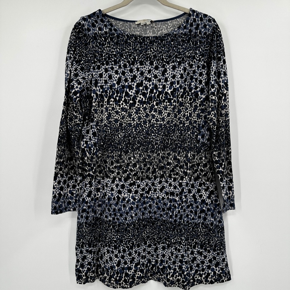 Boden‎ Dress Blue Black Leopard Print Striped Long Sleeve Knit Tunic Size 14R